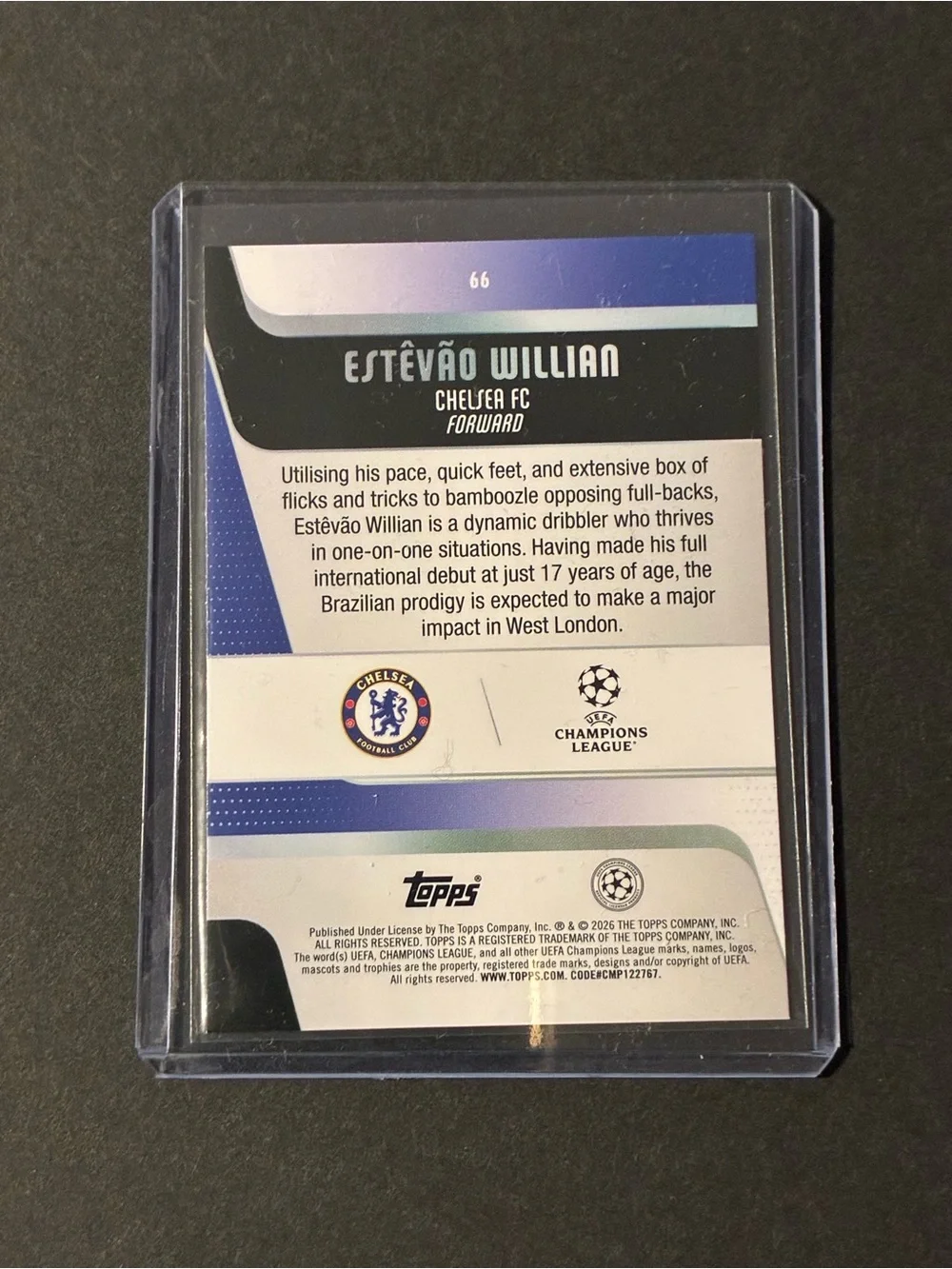 2025 Topps Estêvão Willian Chelsea Rookie Purple # 062/250 UEFA Champions League